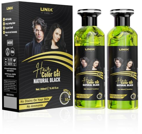 UNIK Care Black Hair Colour Gel– Hair & Beard Dye, Ammonia Free, 2x250ml