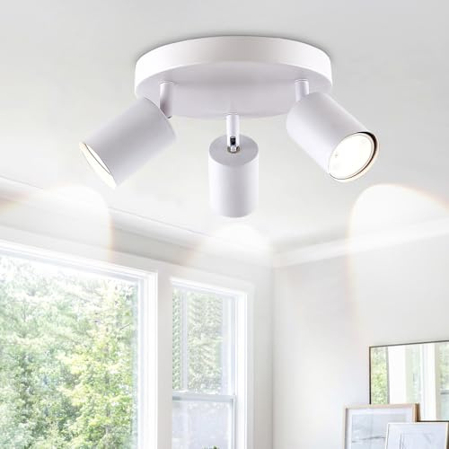 YNFLux LED Deckenstrahler 3 Flammig Schwenkbar 350° Weiß Deckenlampe GU10 Deckenstrahler Modern Rund Deckenspot Wandstrahler für Wohnzimmer Schlafzimmer Küche Flur mit Leuchtmittel