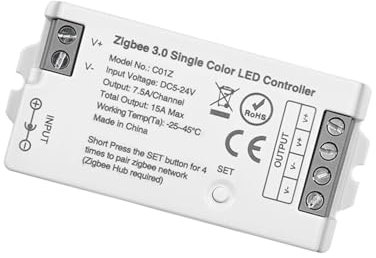 Controller LED monocromatico dimmerabile Smart ZigBee 3.0, compatibile con Hub Bridge, Echo Plus, Echo Studio, Echo Show (2 gen) per app / Alexa e controllo vocale, striscia LED monocolore (solo