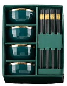 Nordic home retrò semplice colore puro sottosmalto piatti squisiti -4 ciotole 4 bacchette scatola verde scuro