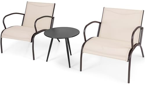 KOMFOTTEU 3-TLG. Gartenmöbel Set mit rundem Tisch und 2 Balkonstühlen, Balkonset für 2 Personen, Gartengarnitur für Terrasse, Veranda, Poolrand, Braun