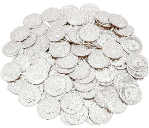 Fituenly Silbermünzen (100er-packung) Goldmünzen Aus Kunststoff Für Preise Und Geschenke, Perfekt Für EIN Piratenparty-Thema