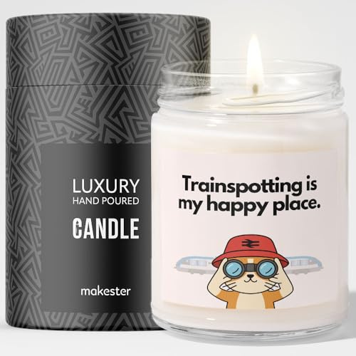 Train Enthusiasts Gift - Luxury Soy Wax Candle - Vanilla, Jasmine, Sugared Almond - Makester