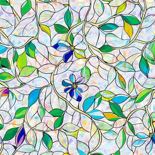 SOMWISE Window Privacy Film Home Room Bathroom Spring Decor Car Decorations One Way Privacy Window Clings Decals Tint Door Cover Rainbow Renter Friendly Stickers Static Cling Stained Glass Windows