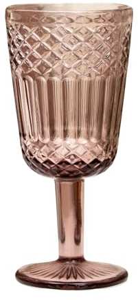 Set of 6 Embossed Pink Wine Glasses 300ml Diamond Rose Stemmed Goblet Glassware