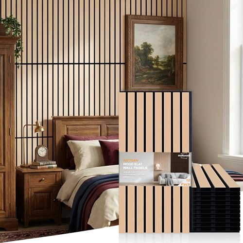 Mollywell Wood Panels for Wall, Oak, 10 Pack, 60x30 cm | Easy Installation, Wood Grain Veneer, NRC 0.95, Sound Absorbing, Sound Proofing, Modern Slat Wall Solution, Home, Office