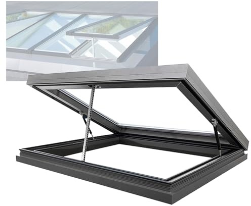 YJEUZCD Puits De Lumière Toit Les Fenêtres, Détection De Pluie Lucarne Porte pour Solarium, sous-Sol Escalier Garage Double Verre Trempé Grenier Affichage Fenêtre(70x70cm/27.6x27.6in)