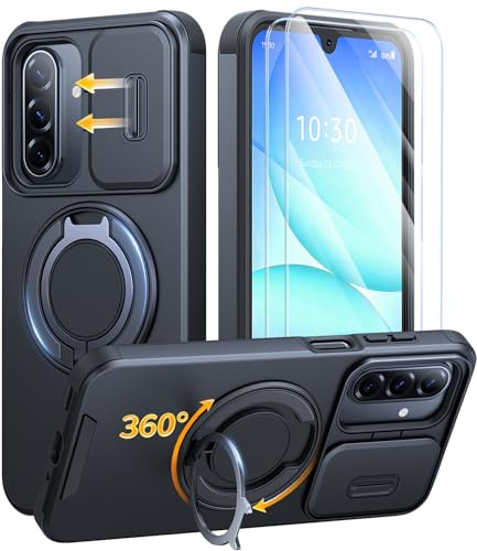 AOUIA für Samsung Galaxy A17/A16 5G Hülle mit 2 Stück Panzerglas, Kameraschutz, 360° drehbarer Ringständer, Militärstandard Stoßschutz Handyhülle für Samsung A17/A16 5G, Schwarz