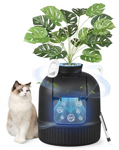 Feandrea Meuble Litière Chat, avec Fausse Plante, Bac à Litière pour Chat avec Porte, Filtre à Charbon, Contrôle des Odeurs, Galets Décoratifs, Pelle, Brosse, Noir d'encre PPT006B101