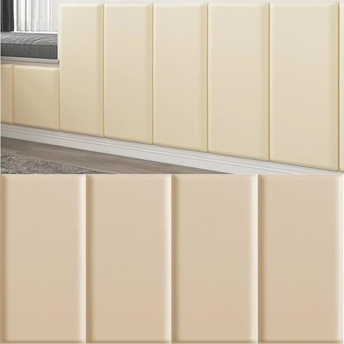 8 Stück Wandkissen Stoff Polsterpaneel Wandpaneele gepolstert 3D Wandverkleidung mit Schaumstoff Wandkissen als Kopfteil für Bett Wanddekoration Schlafzimmer Kinderzimmer Büro Diele (Beige, 23x50cm)
