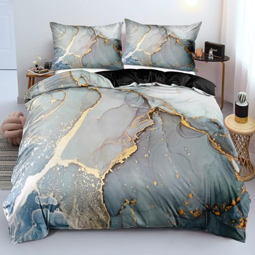 Luowei Bettwäsche 135x200 cm 2tlg Marmor Grau, Mikrofaser | Oeko-TEX Atmungsaktiv Bettwäsche Set Modern Ästhetisches Design Bettbezug mit Reißverschluss und Kissenbezüge 80x80cm