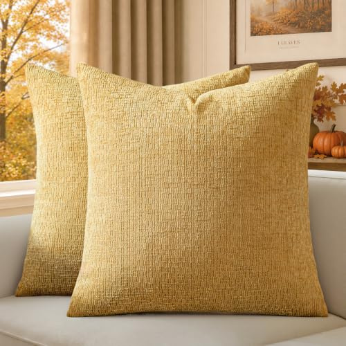 a moment Kissenbezug Herbst 40x40 Gelb Weich Chenille Dezente Struktur | 2er Set Kissenbezüge Flauschig Waschbar Dekokissenhüllen für Sofa Couch Wohnzimmer Schlafzimmer
