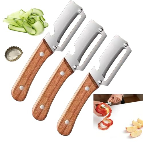 3 Pezzi Pelapatate Multifunzionale, Pelapatate da cucina multifunzione professionale 2 in 1, Pelapatate multifunzione in acciaio inossidabile con apribottiglie, un buon aiuto in cucina (3 Pcs)