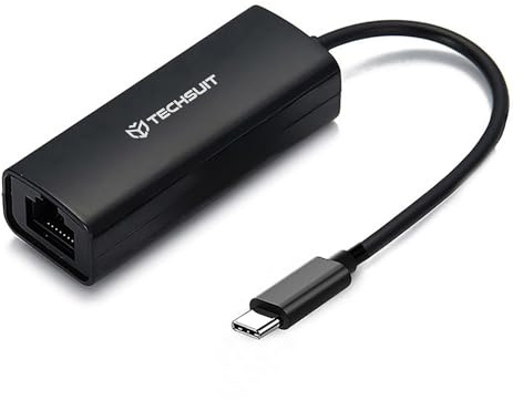 Techsuit Ethernet Adapter Type C zu RJ45, 100Mbps, Plug and Play, Kompaktes Design, für Laptop PC Mac, Schwarz
