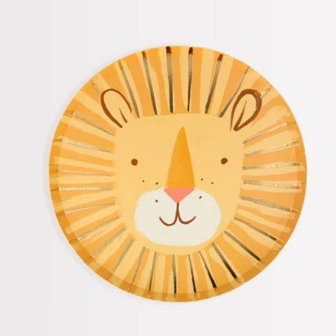 Meri Meri Lot de 8 assiettes en carton motif tête de lion - Pour fête d'anniversaire - Pour enfants