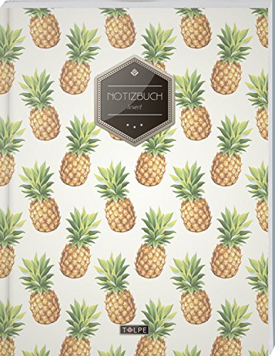 TULPE Liniertes Notizbuch A4 „C092 Hipster Ananas“ (140+ Seiten, Vintage Softcover, Doppelrand, Seitenzahlen, Register - Dickes Notizheft, Deutschheft, Schreibheft, Schulheft, Tagebuch, Lineatur 27)
