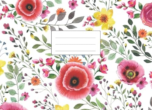 NOTENHEFT DIN A5 QUER: Viele Seiten | 55 Blatt | 110 Seiten mit jeweils 6 Systemen | Musik Unterricht Komposition | Schule + Studium | Blumen Motiv