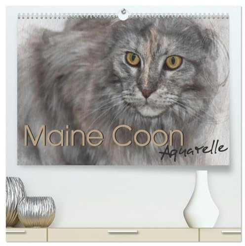 Maine Coon Aquarelle (hochwertiger Premium Wandkalender 2026 DIN A2 quer), Kunstdruck in Hochglanz: Kunstvolle Portraits der begehrten Katzenrasse Maine Coon (CALVENDO Tiere)