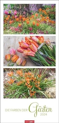 Die Farben der Gärten Kalender 2024. Langer Foto-Wandkalender im Format 33 x 68cm. Natur-Kalender 2024 mit atemberaubenden Garten-Fotos in eleganten Kompositionen. Hochformat.