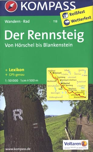 KOMPASS Wanderkarte Der Rennsteig - Von Hörschel bis Blankenstein: Wanderkarte mit Kurzführer, Radtouren und Höhenprofil. GPS-genau. 1:50000 (KOMPASS-Wanderkarten, Band 118)