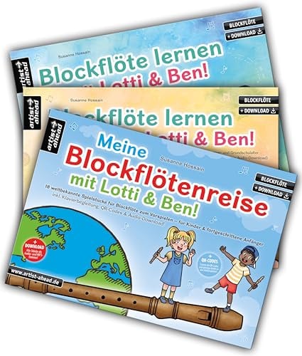 Blockflöte lernen mit Lotti & Ben – Band 1 und 2 + Meine Blockflötenreise im Set! Die Blockflötenschule für Kinder – der superleichte Einstieg (inkl. Klavierbegleitung, QR-Codes + Audio-Download)