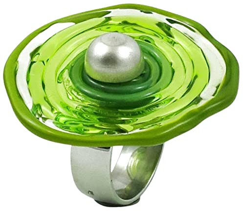 Edelstahl-Ring mit Scheibe aus Murano-Glas in grün/PASST IMMER/verstellbar (16-21) / Wechsel-Ring/Personalisiertes Geschenk für sie zu Valentinstag Jahrestag Hochzeit Geburtstag Mama