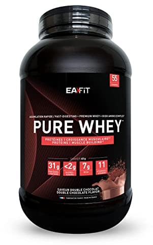 EAFIT | Pure Whey | Whey protein | Prise de Muscle et le Fitness | Homme et Femme | 31g de Protéines + 7g de BCAA + 11 Vitamines par Shaker | Assimilation Rapide| Double Chocolat 2,2Kg