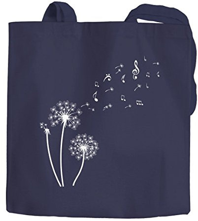 Jutebeutel Pusteblume Musiknoten Noten Musik Dandelion Baumwolltasche Stoffbeutel Autiga® navy 2 lange Henkel