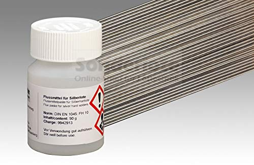 10 Lötstäbe Silberlot Abm. 1,0x500 mm Hartlot 55% Silber, AT 650 °C und 50 g Flussmittelpaste