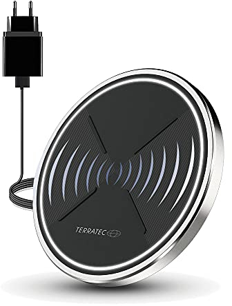 TERRATEC ChargeAIR dot Wireless Charger Ladepad, Kabelloses 10W QI Ladegerät, Induktive Ladestation für iPhone Serie 14 & 13, SE 2020, 12, AirPods Pro 2, Samsung Galaxy S20/S10, - inklusive Netzteil