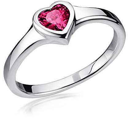 MATERIA Roter Herz Ring Silber 925 Damen - Verlobungssring Silberring rhodiniert mit Zirkonia in Ringbox 17.2 mm SR-164-54