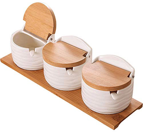 VAILANG 1 Pièce sucrier avec Couvercle cuillère assaisonnement en Bois Pot Outil de Cuisine boîte de Stockage de sel