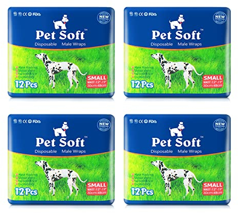 Pet Soft Hundewindeln für Rüden, Einweg-Windeln für Rüden, Super Saugfähig Rüdenwindeln mit Auslaufsicher (S 48stück)
