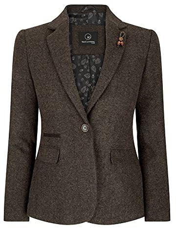 TruClothing Blazer pour Femme en Tweed à Chevrons et Carreaux Laine mélangée Style Chic Tendance Vintage années 20 - Marron 46