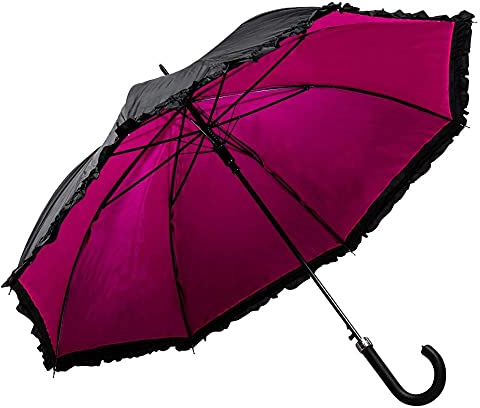 LUCKYWEATHER Regenschirm Stockschirm Damen Rüschenschirm schwarz/pink Auf-Automatik Double Layer I Stockregenschirm groß und stabil sowie hochwertig verarbeitet I Regenschirme mit UV-Schutz
