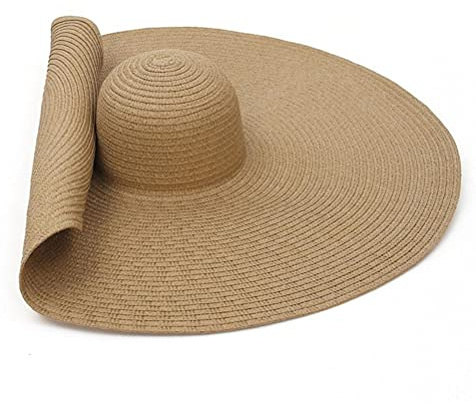 HUSHUI Strohhut, Floppy Strohhut Übergroßer Sonnenhut Große Krempe Strand Anti-UV Sonnenschutz Faltbarer Roll Up Sommerhut, Damen Sonnenhut