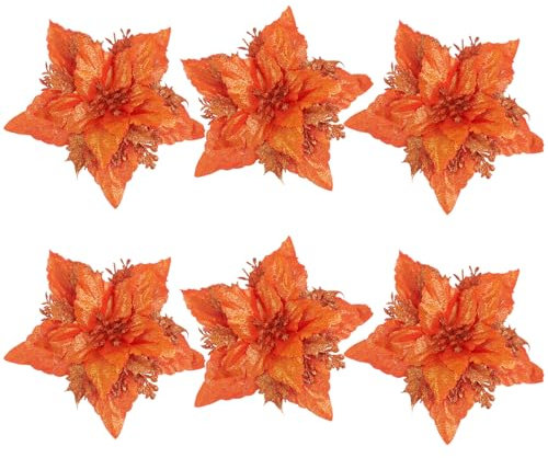Toddmomy 6pcs Artificial Poinsettia Flower Simulated Wreath Flowers Decorative Floral Accessories Christmas Tree Ornaments for Home Party (Orange)