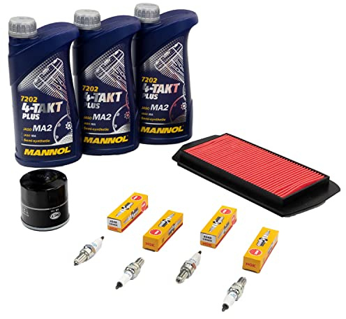 Wartungspaket Öl 3L + Luftfilter + Ölfilter + Zündkerzen für Yamaha FZ6 600 FZ6 S2 600 RJ07 RJ14 Baujahr 2004-2010