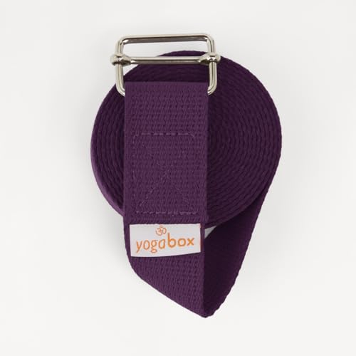 Yogabox Yogagurt Asana Belt Basic aus 100% Baumwolle, Schiebeschnalle aus Metall, Anfänger & Fortgeschrittene, 2.5 m, aubergine