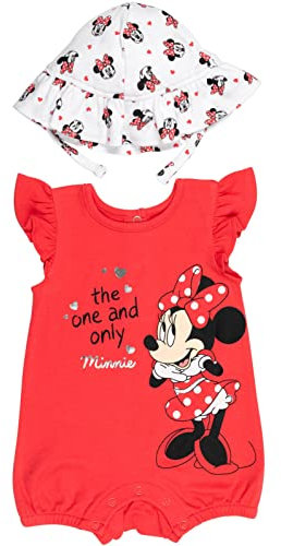 Disney Minnie Mouse Winnie Puuh Nightmare Before Christmas Baby Mädchen Strampler und Eimer Sonnenhut Neugeborene bis Säugling, Rot, 18 Monate