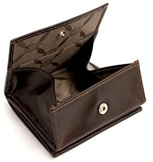 Giudi® Petit portefeuille en cuir de vachette pour homme Motif boîte viennoise, marron foncé