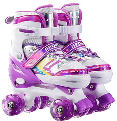 Sumeber Inline Skate für Kinder Einstellbare Größe mit Beleuchtung bis Räder Rosa Skate Schuhe für Mädchen Kleinkinder Geburtstag Weihnachten Geschenke(Purple, M(EU 32/33/34/35))