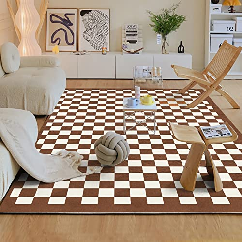 Tzvpsu antirutsch Teppich treppe Easy Clean Anti-Rutsch-Teppich, rot, weiß, kariert, geometrisches Design,rutschfeste Flur Teppich läufer rutschfest,200x300cm