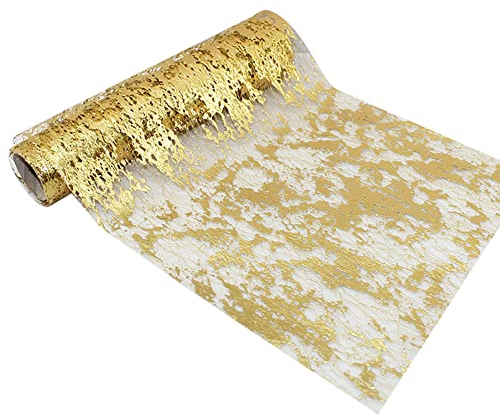 Herbests Pailletten Tischläufer, Rechteck Elegante Mesh Tischdecke mit Beschicht Glänzend Tischwäsche Tischband Tischdeko für Hochzeit, Weihnachten, Party,Kommunionen, Taufen Geburtstag,Gold,29cm ×5m