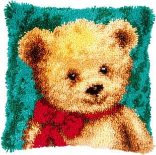 ROCKY&CHAO Latch Hook Kit Bear 43x43cm Latch Hook Pillow Case Kits DIY Latch Hook Cushion Kits Cross Stitch Embroidery Kits Latch Hook Pillow Cover Kits Home Decor