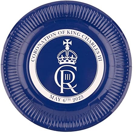 SHATCHI Lot de 20 assiettes en carton bleu Charles III King Coronation UK Royal Party Supplies Vaisselle Décorations Souvenir, 23 cm