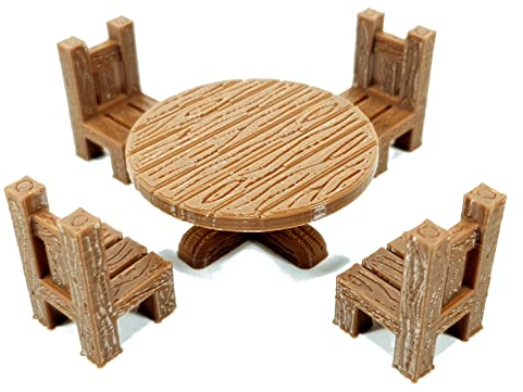 Tabletop Terrain Tisch mit Stühlen | 28mm Fantasy Scenery für DND, RPG und Wargaming