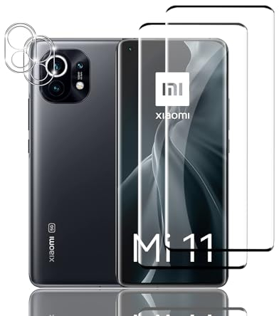 Kziwii 2+2 Piezas Protector Pantalla para Xiaomi Mi 11 5G Cristal Templado, 2 Piezas Vidrio Templado y 2 Piezas Protector de Lente de Cámara, Dureza 9H, Antihuellas, Antiarañazos