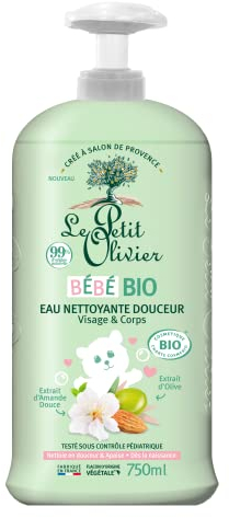 LE PETIT OLIVIER - Eau Nettoyante Douceur - Bébé BIO - Visage Et Corps - Dès La Naissance - Nettoie En Douceur - Certifié BIO - 99% D'Origine Naturelle - Testé Sous Contrôle Pédiatrique - 750 ml