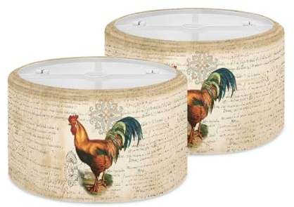 Xoenoiee Huhn Buchdruck 2Sets Lampenschirm für Tischlampe Wohnkultur Trommel Lampenschirm für Stehlampe und Pendelleuchte, UNO Fitter